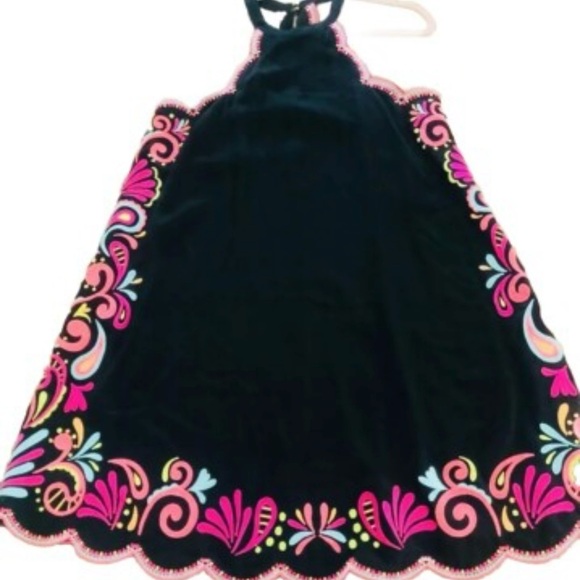 Lilly Pulitzer Black Midi Dress with Pink and Teal Embroidered Size S pre-owned. - Picture 1 of 10